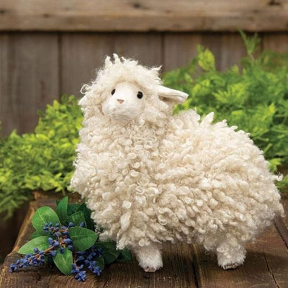 Handcrafted Custom Fuzzy Sheep 8 inch Figurine Display Holiday Decor Piece NWT